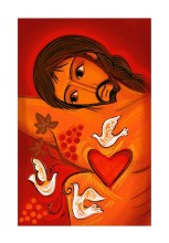 Icône du Christ : Sacré Coeur de Jésus et colombes